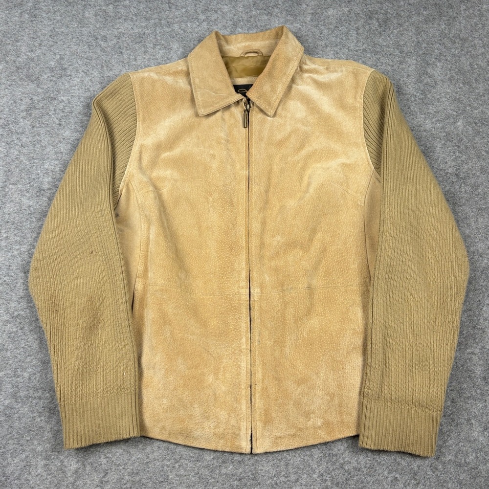 Fabio Suede Knit Mixed Media Jacket Womens XL Tan Full Zip Leather Old Money